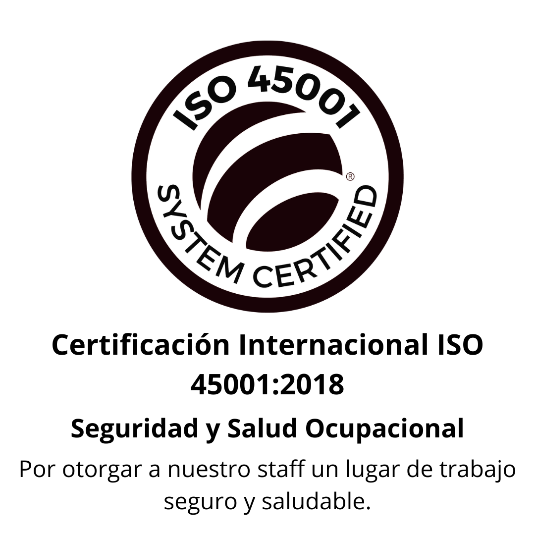 Logo ISO 45001 con texto Certificacion Internacional ISO 45001:2018