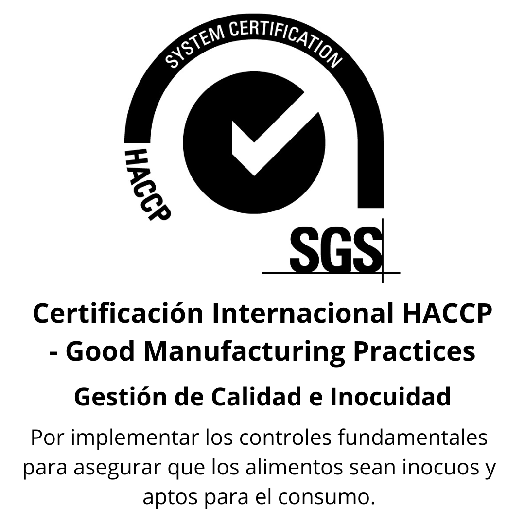 Logo con leyenda System Certification HACCP SGS en blanco y negro